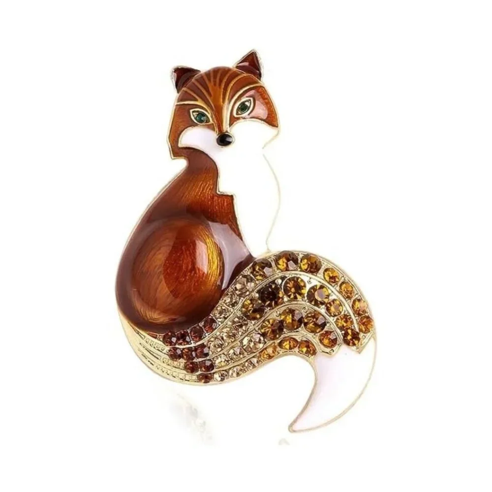 NWOT - Rhinestone Enamel Fox Brooches & 3D Floating Jewelry Display Case - Picture 7 of 11